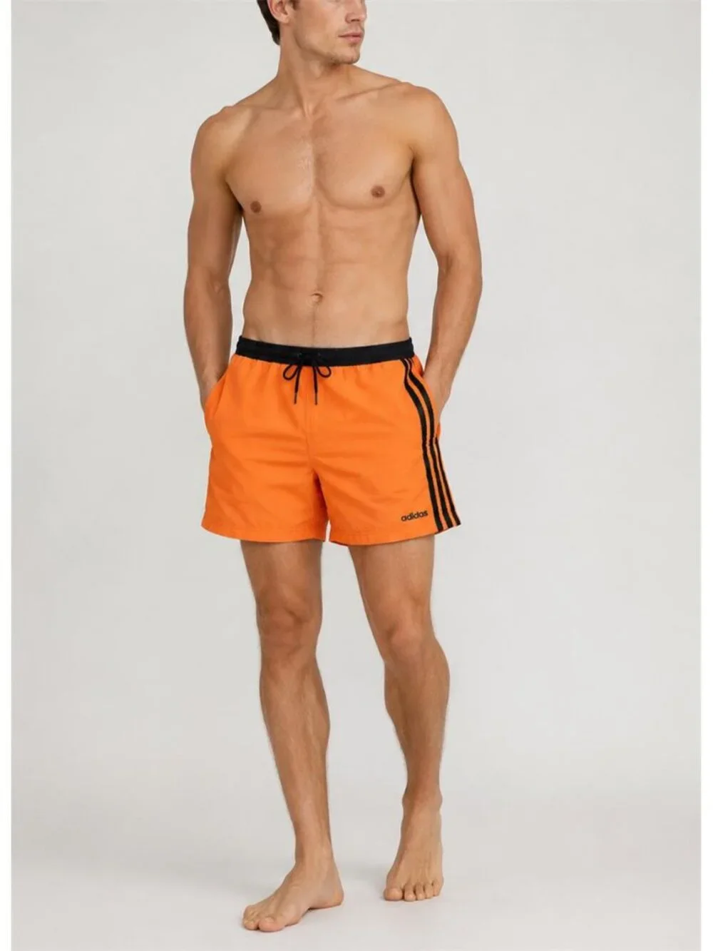 Vintage Adidas 3-Stripes Swim Trunks XXL Bright Orange Mesh Lined Drawstring